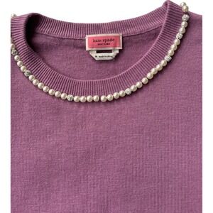 Kate Spade New York‎ Purple Short Sleeve Sweater Pearls Embellished Neckline M